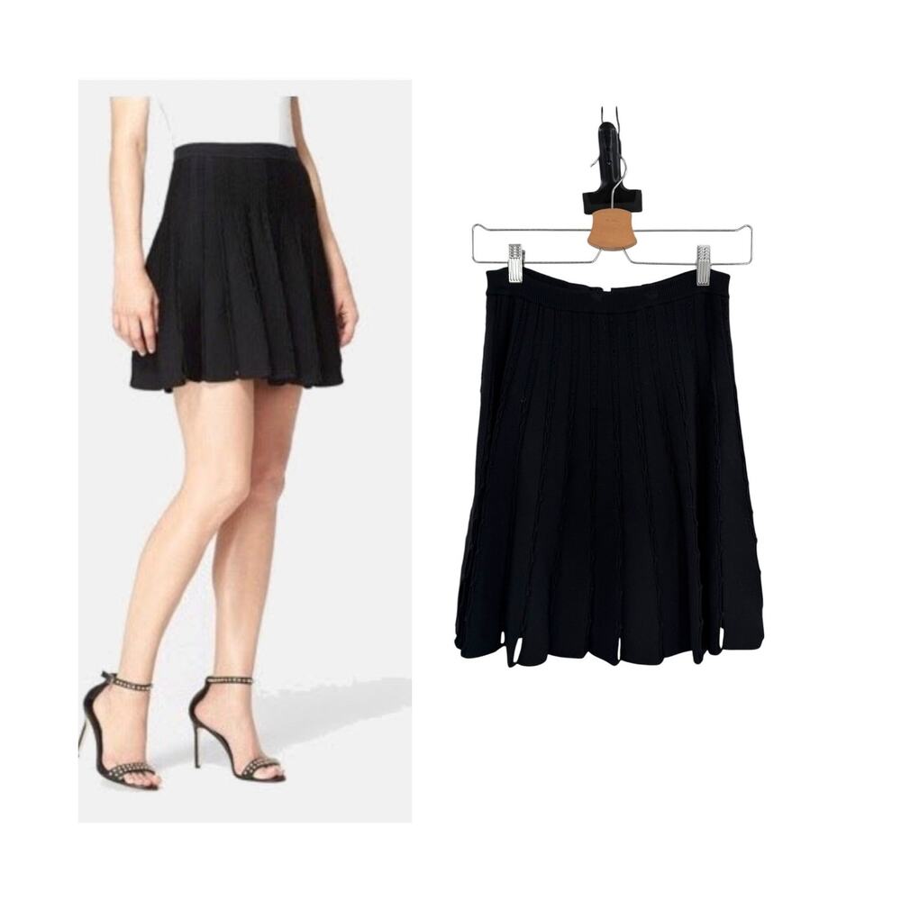 Alice + Olivia Chatley Pointelle‎ Knit Pleated Mini Skirt Black Size XS